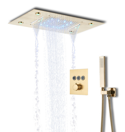 VoordeelPaleis® SmartPulse Plafond LED Remote Regendouche Inbouw La Paz 50 x 36 cm geborsteld goud