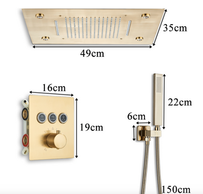 VoordeelPaleis® SmartPulse Plafond LED Remote Regendouche Inbouw La Paz 50 x 36 cm geborsteld goud