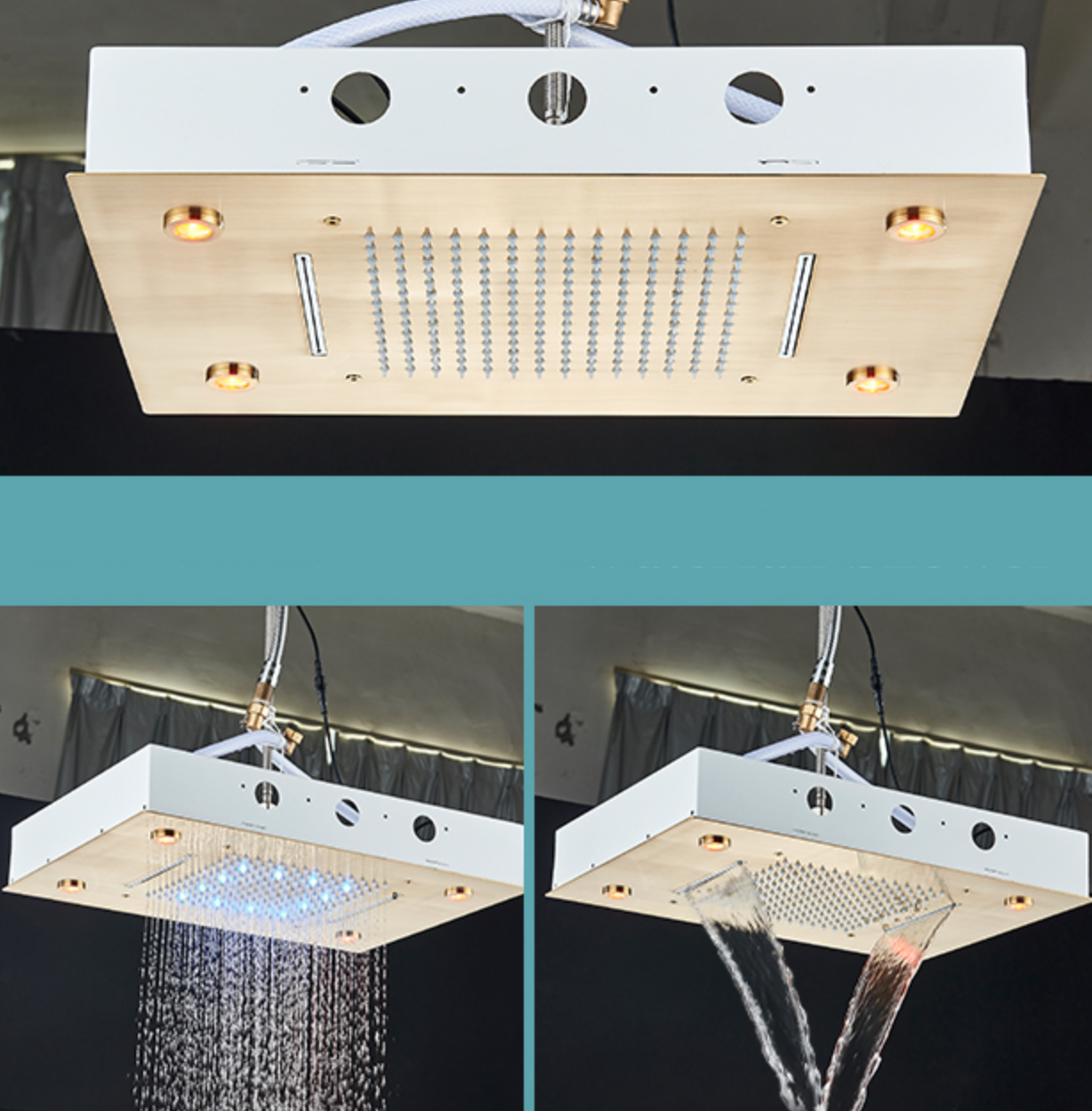 VoordeelPaleis® SmartPulse Plafond LED Remote Regendouche Inbouw La Paz 50 x 36 cm geborsteld goud