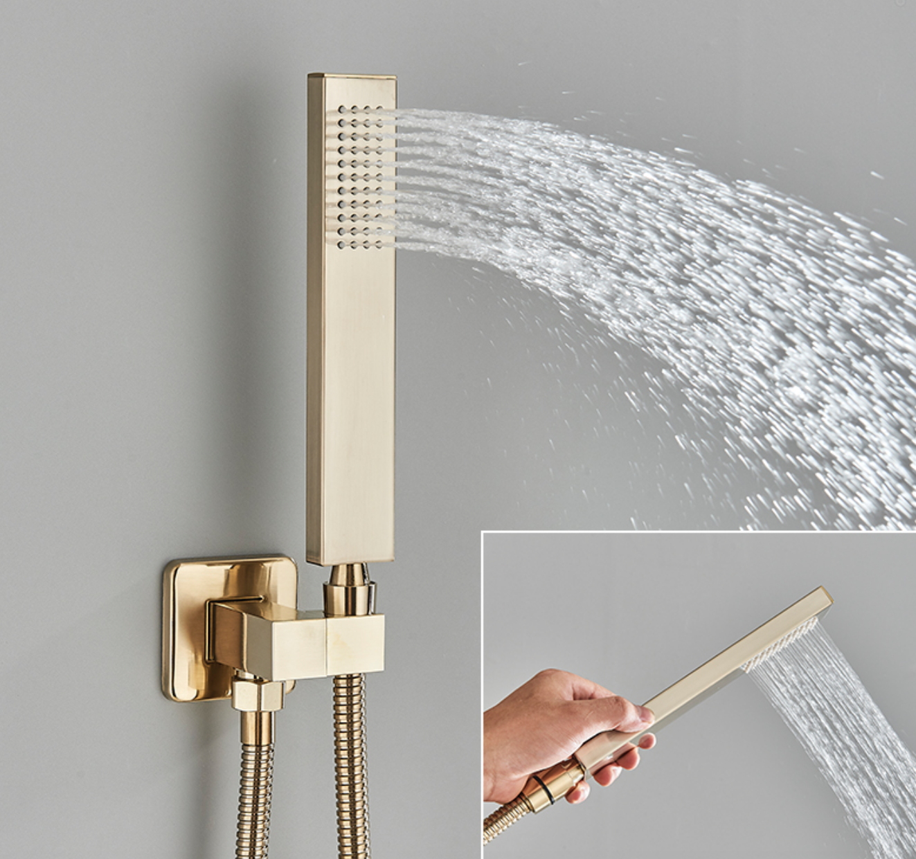 VoordeelPaleis® SmartPulse Plafond Thermostatische Komplete Doucheset Alicante 3 weg Inbouw Plafond LED regendouche La Paz Goud Geborsteld