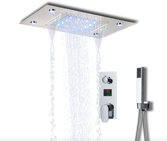 VoordeelPaleis® SmartPulse Plafond Thermostatische Doucheset Manhattan 3 weg Inbouw Plafond LED regendouche La Paz Glans Chroom