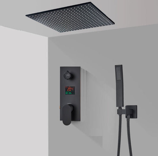 VoordeelPaleis® Doucheset Manhattan Premium de Luxe LCD 20 inch | 50 cm plafond regendouche vierkant 2-weg zwart inbouw