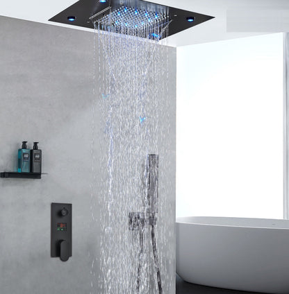 VoordeelPaleis® SmartPulse Plafond Thermostatische Doucheset Manhattan LCD 3 weg Inbouw Plafond LED regendouche La Paz Mat Zwart