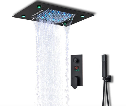 VoordeelPaleis® SmartPulse Plafond Thermostatische Doucheset Manhattan LCD 3 weg Inbouw Plafond LED regendouche La Paz Mat Zwart