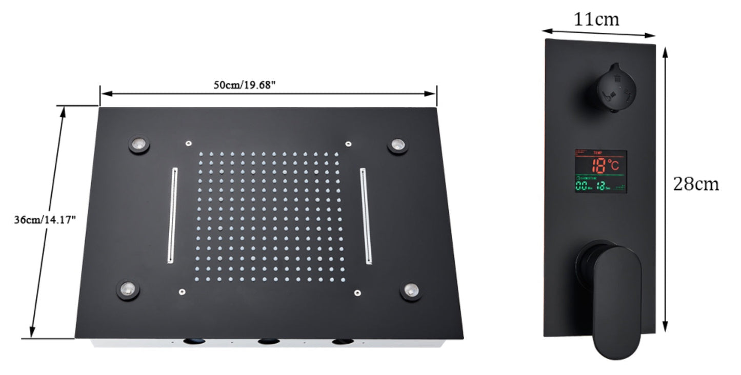 VoordeelPaleis® Digitale Doucheset Manhattan Premium de Luxe 3 weg LCD regendouche met LED Plafond Inbouwdouche unit 50 x 35 cm. Mat Zwart