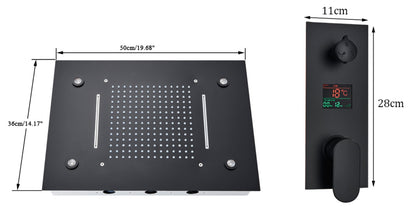 VoordeelPaleis® Digitale Doucheset Manhattan Premium de Luxe 3 weg LCD regendouche met LED Plafond Inbouwdouche unit 50 x 35 cm. Mat Zwart