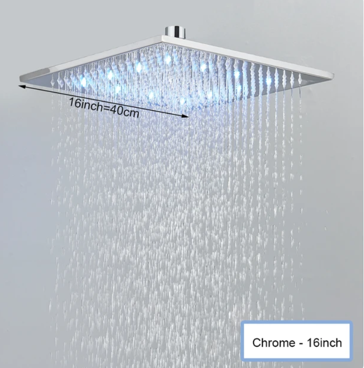 VoordeelPaleis® Doucheset Manhattan Premium de Luxe LCD 16 inch LED Plafond regendouche vierkant 2-weg chroom inbouw