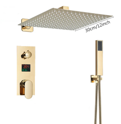 VoordeelPaleis® Doucheset Manhattan Premium de Luxe LCD 12 inch regendouche vierkant 2-weg Glans Goud