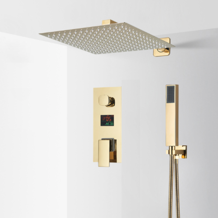 VoordeelPaleis® Doucheset Manhattan Premium de Luxe LCD 12 inch regendouche vierkant 2-weg Glans Goud