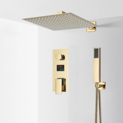 VoordeelPaleis® Doucheset Manhattan Premium de Luxe LCD 12 inch regendouche vierkant 2-weg Glans Goud