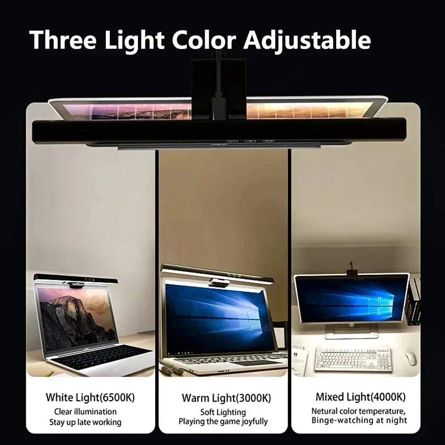 LED Bureaulamp Zwart met Asymmetrische Lichtbron – Dimbaar, 33/50 cm, Drie Kleurtemperaturen voor Kantoor en Studie
