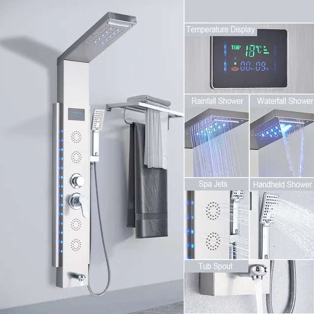 Luxe Douchepaneel Opbouwdouche VoordeelPaleis® Marine met hand- en voetendouche LCD Premium zilver brush