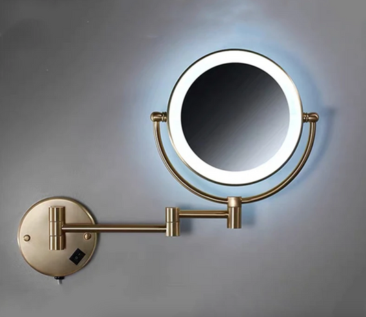 Make-up en Scheerspiegel VoordeelPaleis Bari Ø20cm LED Verlichting 3x Vergroting Goud Brushed