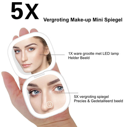 Mini Make-up spiegel VoordeelPaleis® HighLine  met LED Verlichting USB 5x Vergroting Wit