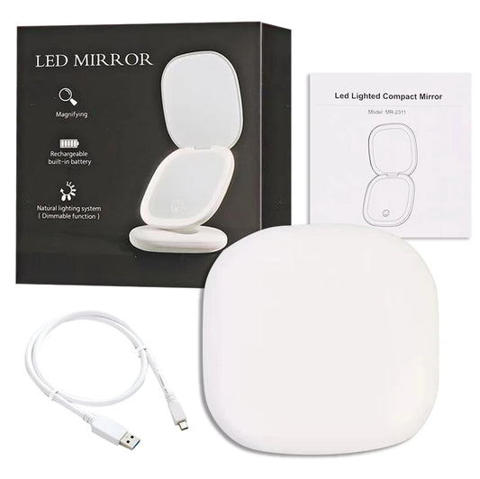Mini Make-up spiegel VoordeelPaleis® HighLine  met LED Verlichting USB 5x Vergroting Wit