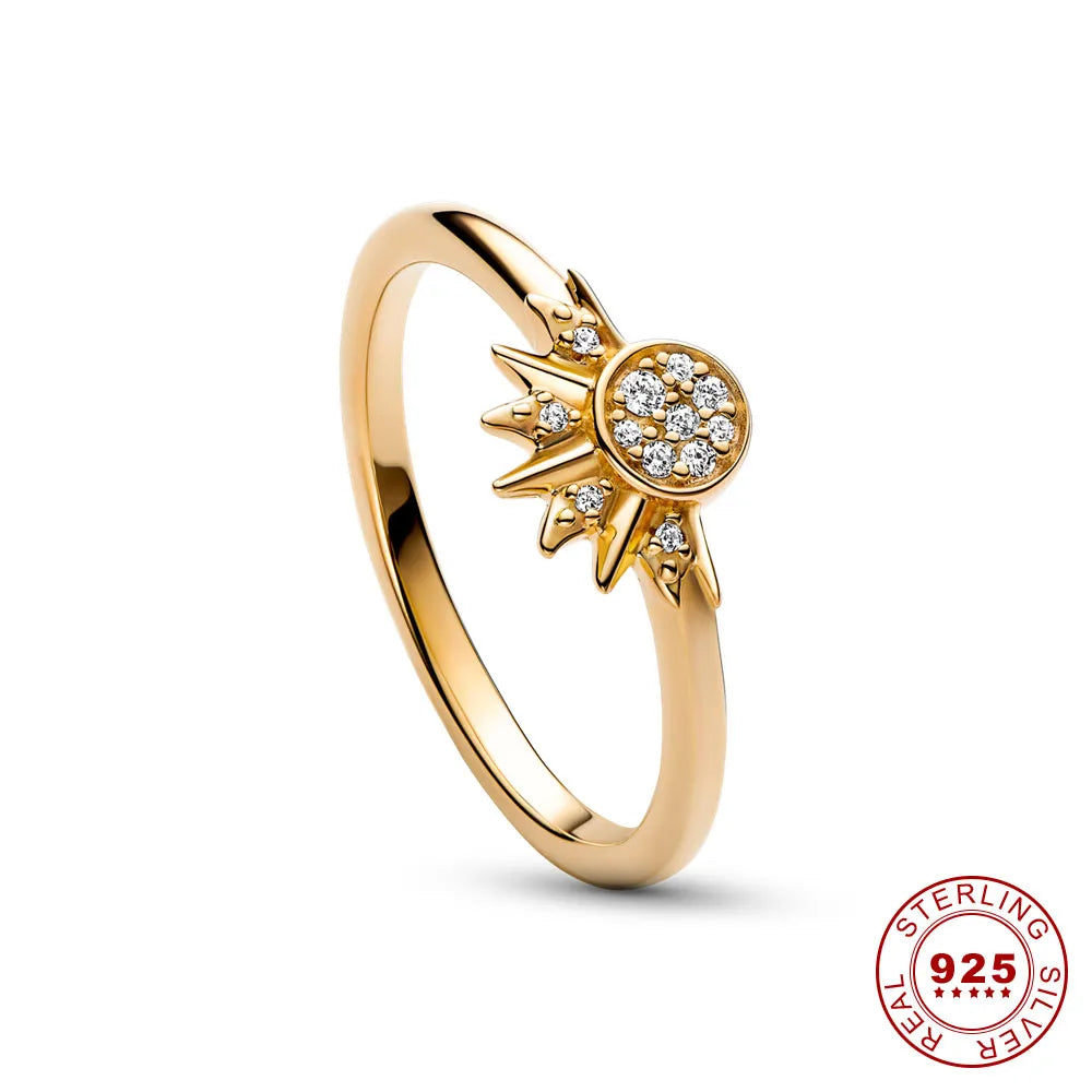 Lunara ZonneMaan Ringenset – 925 Zilver en Kristal met Hemels Design voor Vrouwen