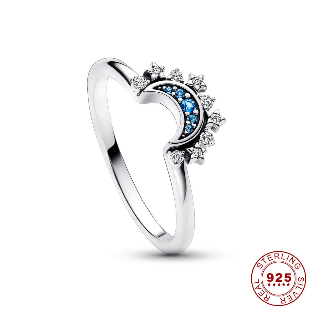 Lunara ZonneMaan Ringenset – 925 Zilver en Kristal met Hemels Design voor Vrouwen