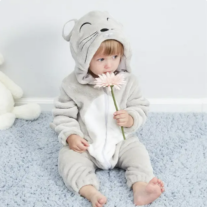 DierenKnuffel babypakje met ritssluiting – zacht & ademend rompertje met dierenkap