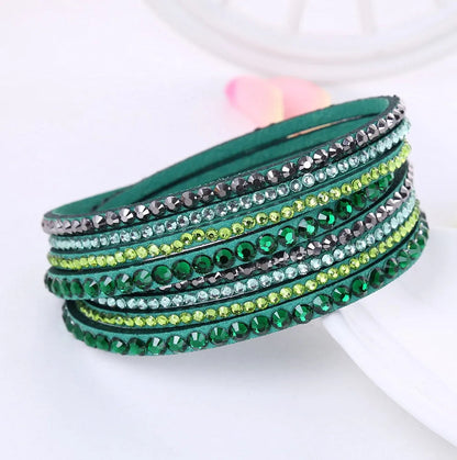 GlansWrap Wikkelarmband – Luxe Meerlaagse Leren Armband met Rhinestones