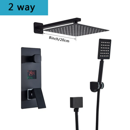 SaniSupreme Doucheset Manhattan Premium de Luxe LCD 8 inch regendouche vierkant 2-weg zwart inbouw