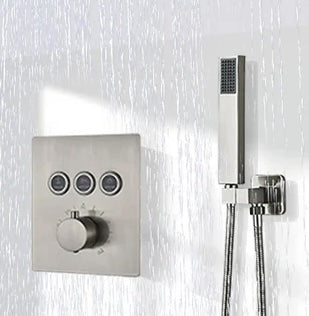 VoordeelPaleis® SmartPulse Plafond Thermostatische Doucheset Alicante 3 weg Inbouw Plafond LED regendouche La Paz RVS Geborsteld Nickel