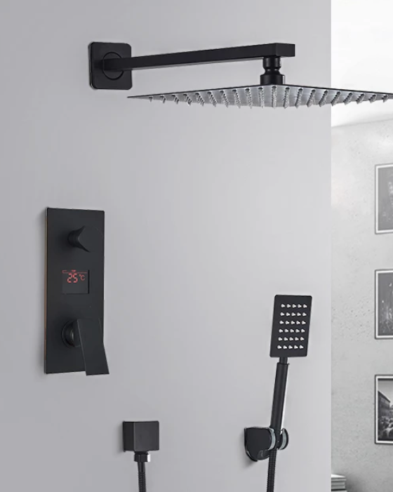 VoordeelPaleis® Doucheset Manhattan Premium de Luxe LCD 16 inch regendouche vierkant 2-weg zwart inbouw