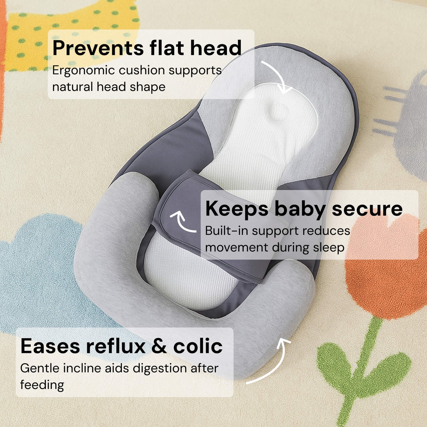 BabyComfort Hellend Reflux Kussen – Draagbaar Slaapnest 0–12 Maanden
