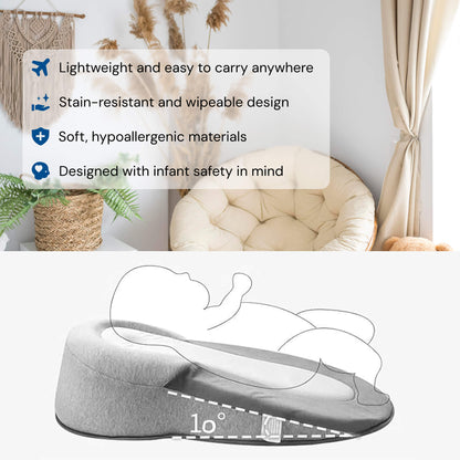BabyComfort Hellend Reflux Kussen – Draagbaar Slaapnest 0–12 Maanden