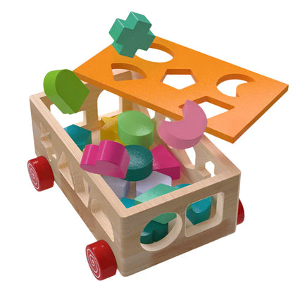 Blokkenwagen – Educatief Met Sorteerfunctie, Duurzaam Hout, 12 Kleurrijke Blokken – Voor Actieve Peuters