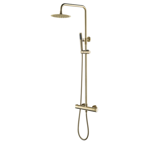 SaniSupreme Aloni Optima Rondo opbouw doucheset Thermostatisch 8 inch regendouche Geborsteld Goud