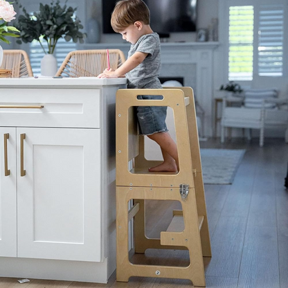 Peutertoren – 4-in-1 Functie, Veilig Houten Ontwerp – Geschikt voor Kinderen van 18 Maanden tot 6 Jaar