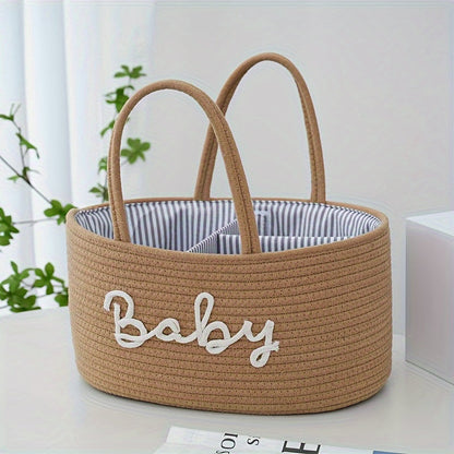 Opbergmand – Geweven Stof met 3 Compartimenten, Draagbare Organizer voor Babyaccessoires en Speelgoed