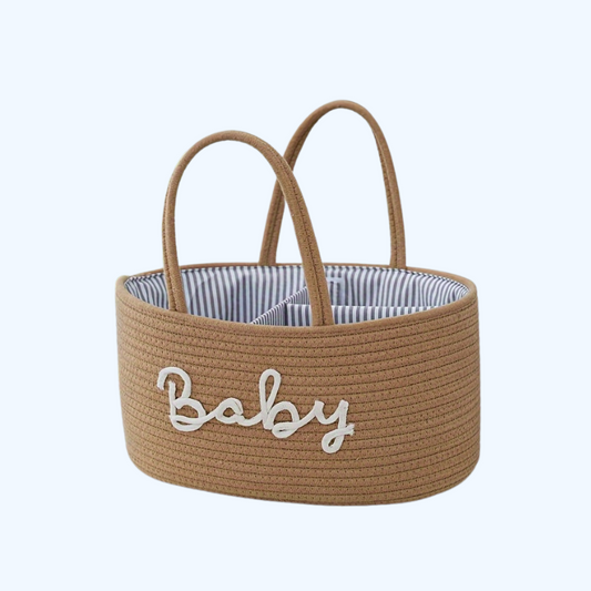 Opbergmand – Geweven Stof met 3 Compartimenten, Draagbare Organizer voor Babyaccessoires en Speelgoed