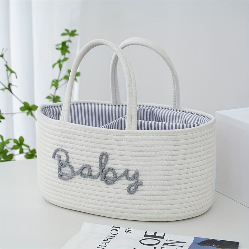 Opbergmand – Geweven Stof met 3 Compartimenten, Draagbare Organizer voor Babyaccessoires en Speelgoed