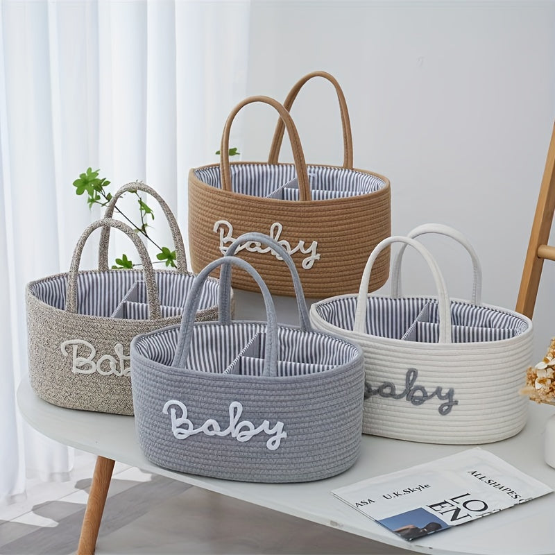 Opbergmand – Geweven Stof met 3 Compartimenten, Draagbare Organizer voor Babyaccessoires en Speelgoed
