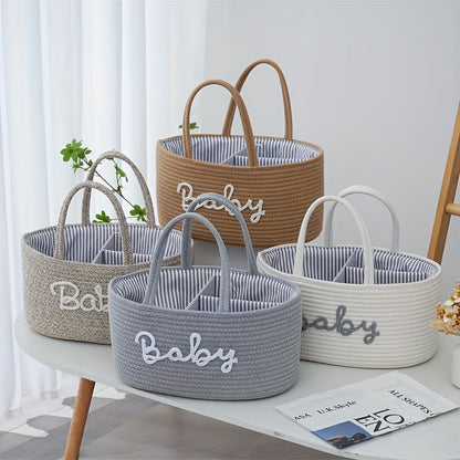 Opbergmand – Geweven Stof met 3 Compartimenten, Draagbare Organizer voor Babyaccessoires en Speelgoed