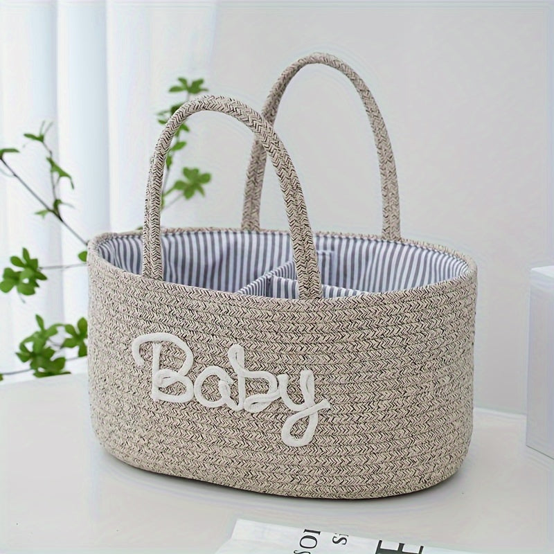 Opbergmand – Geweven Stof met 3 Compartimenten, Draagbare Organizer voor Babyaccessoires en Speelgoed