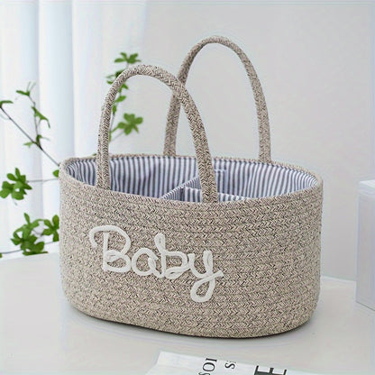 Opbergmand – Geweven Stof met 3 Compartimenten, Draagbare Organizer voor Babyaccessoires en Speelgoed