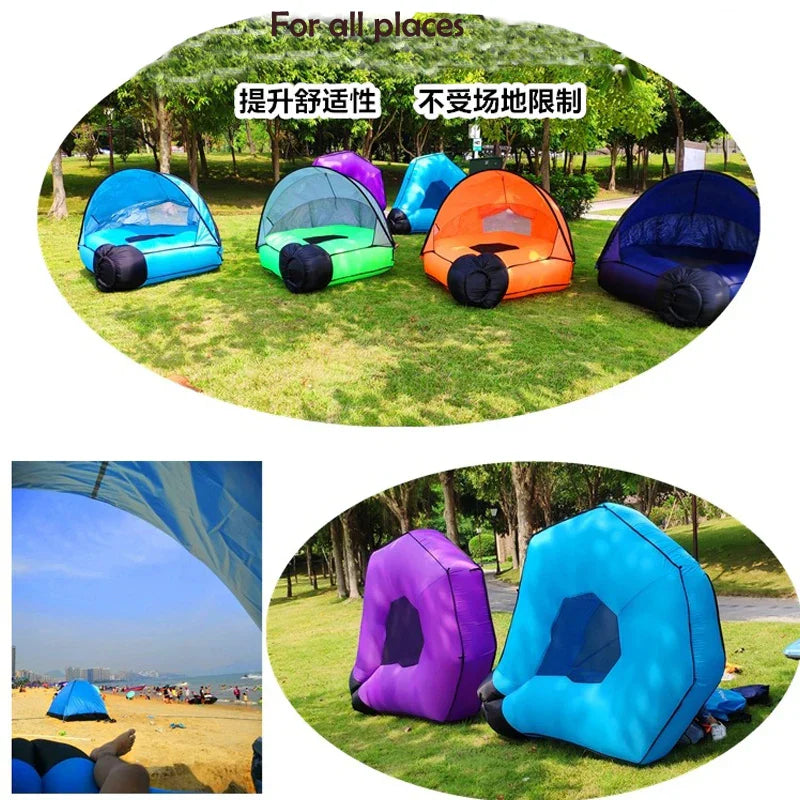 Opblaasbare Lounger Bank met Schaduw – Comfortabel en Waterdicht voor Strand en Zwembad