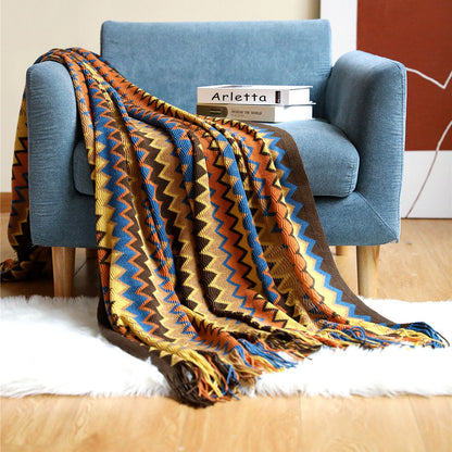 Boho Chevron Dekbedovertrek – Handgeweven – Met Franjes – Warme Aardetinten