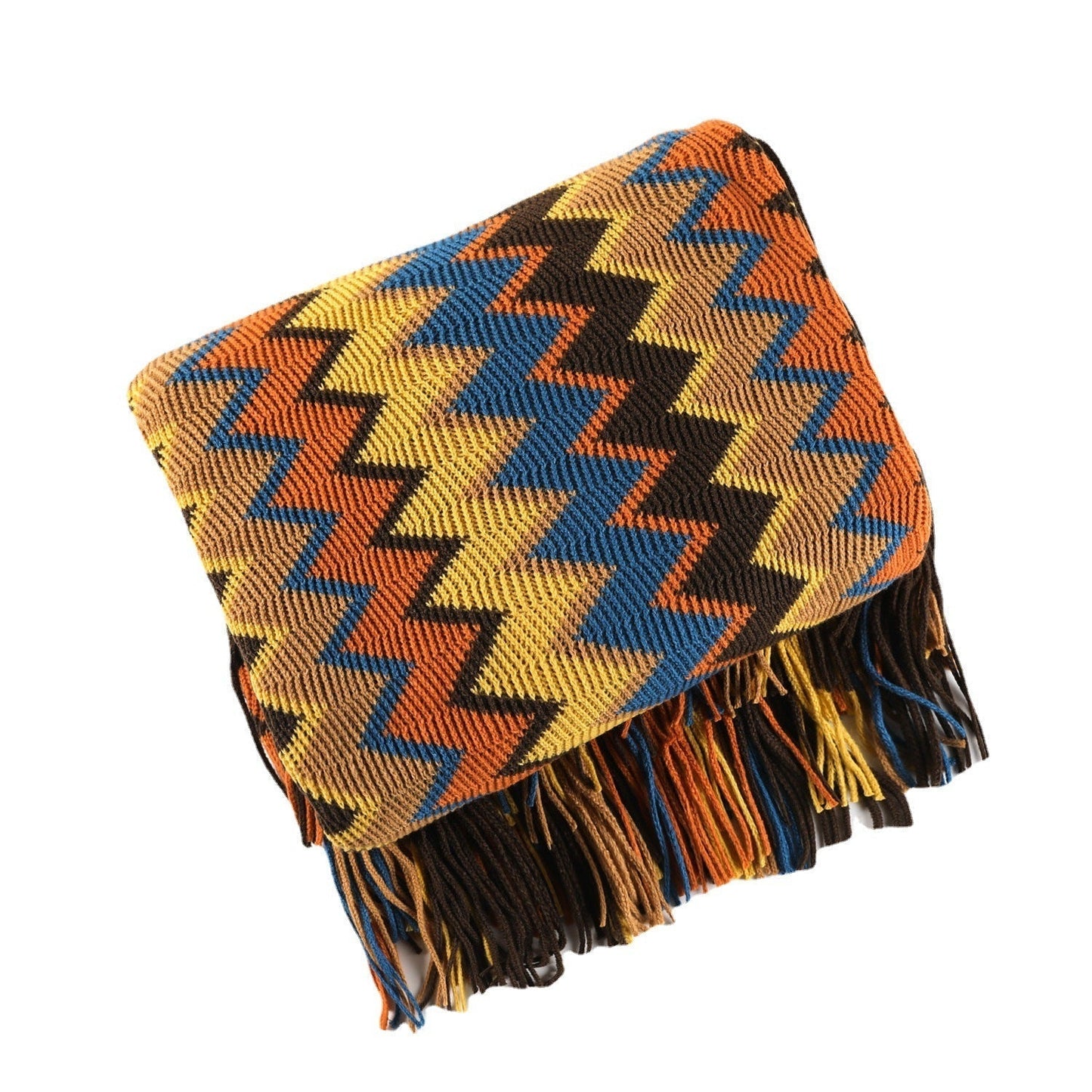 Boho Chevron Dekbedovertrek – Handgeweven – Met Franjes – Warme Aardetinten
