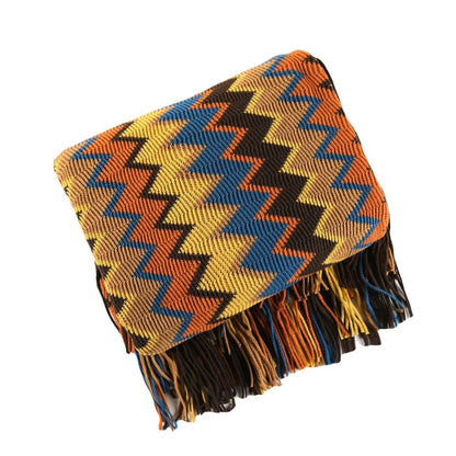 Boho Chevron Dekbedovertrek – Handgeweven – Met Franjes – Warme Aardetinten