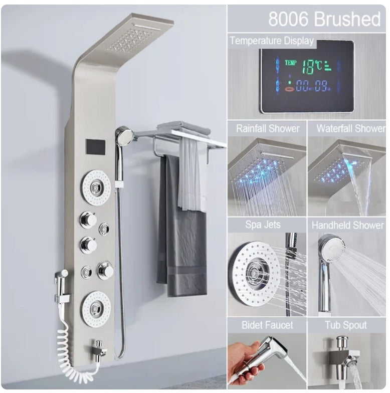 Luxe Douchepaneel Opbouwdouche VoordeelPaleis® Urion LCD Premium Zilver Brush