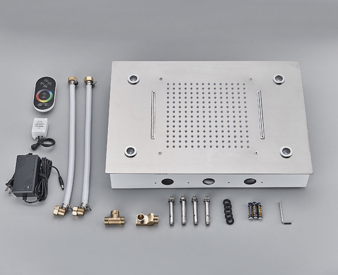 VoordeelPaleis® SmartPulse Plafond Thermostatische Doucheset Alicante 3 weg Inbouw Plafond LED regendouche La Paz RVS Geborsteld Nickel
