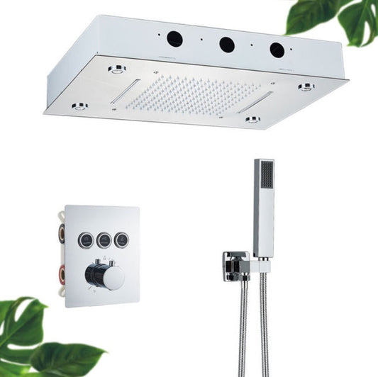 VoordeelPaleis® SmartPulse Plafond Thermostatische Doucheset Alicante 3 weg Inbouw Plafond LED regendouche La Paz Glans Chroom