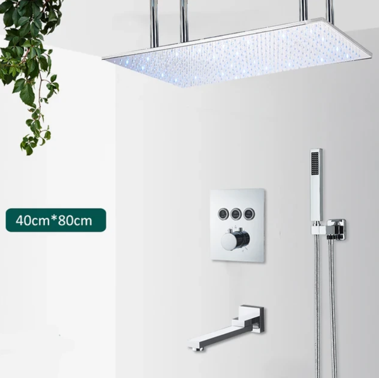 VoordeelPaleis® SmartPulse Plafond Thermostatische Doucheset 3 weg Waterval 40x80 cm regendouche Chroom Glans