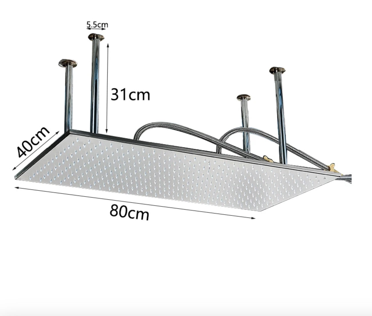 VoordeelPaleis® SmartPulse Plafond Regendouche Plateau Alicante LED 40x80 cm RVS Brushed Nickel
