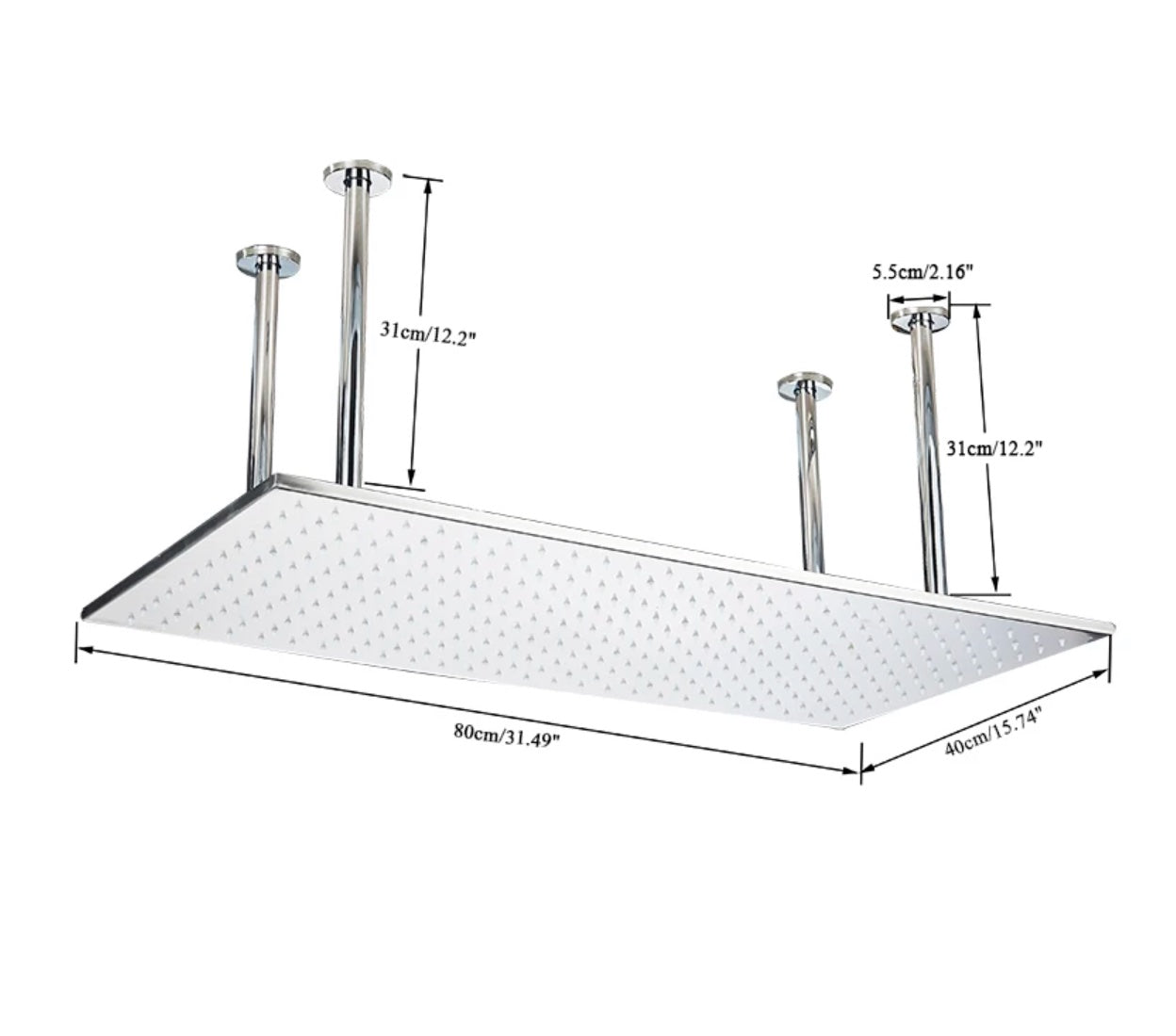 VoordeelPaleis® SmartPulse Plafond Regendouche Plateau Alicante LED 40x80 cm RVS Brushed Nickel