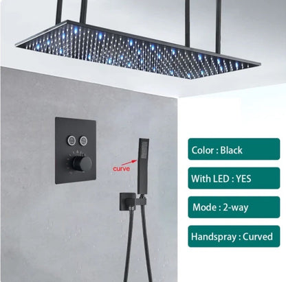 VoordeelPaleis® SmartPulse LED Plafond Thermostatische Doucheset Alicante 2 weg 40x80 cm regendouche mat zwart