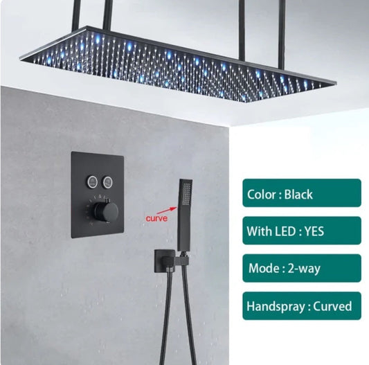 VoordeelPaleis® SmartPulse LED Plafond Thermostatische Doucheset Alicante 2 weg 40x80 cm regendouche mat zwart